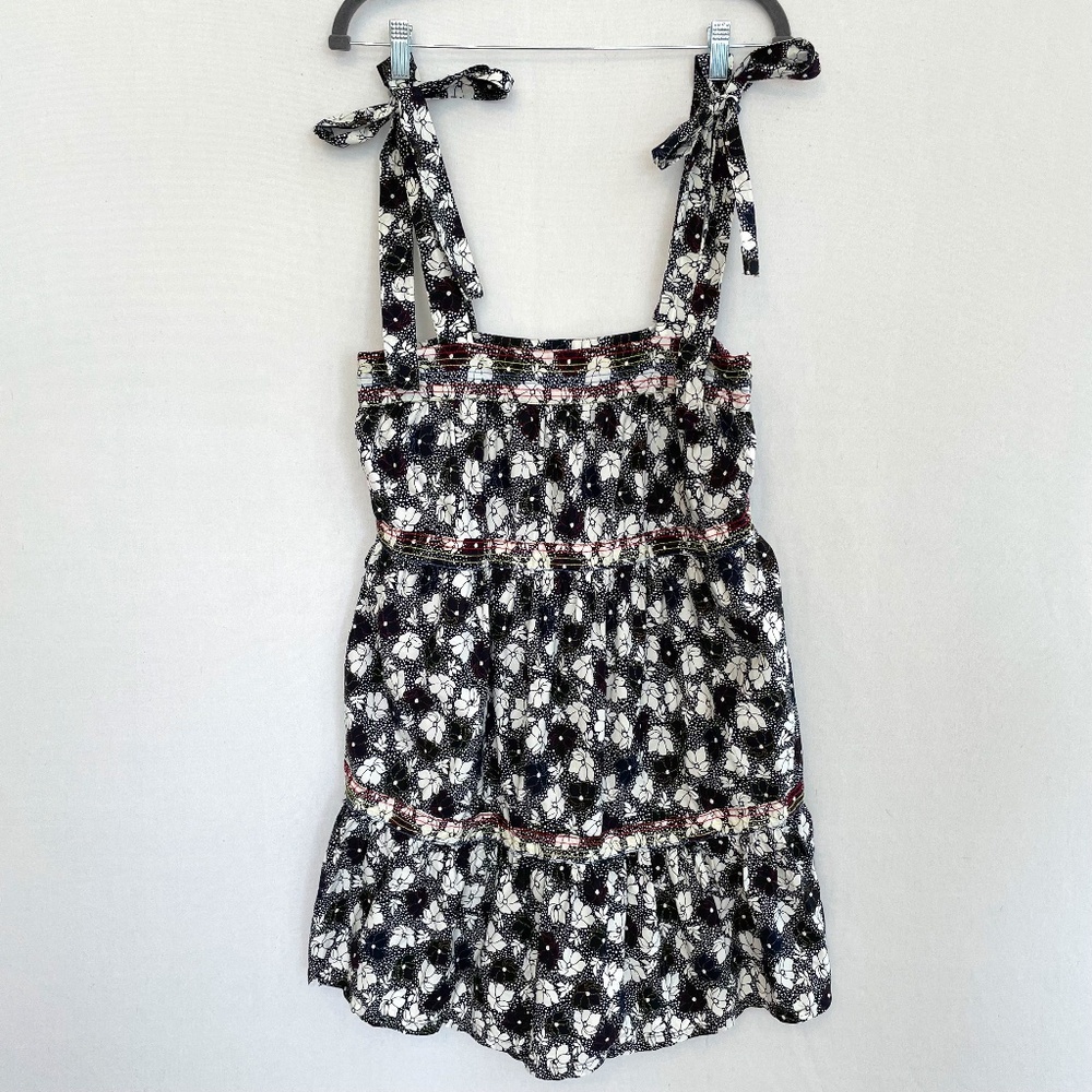 WARM Women’s XS Big Love Shoulder Tie Black White Floral Tiered Sundress